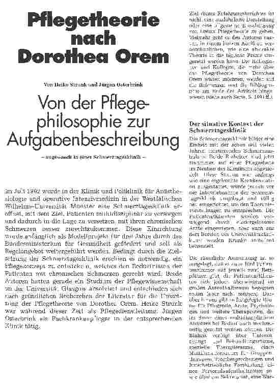 Vorschauseite 1: Pflegetheorie nach Dorothea Orem Von der Pflegephilosophie zur Aufgabenbeschreibung - angewandt in einer Schmerztagesklinik