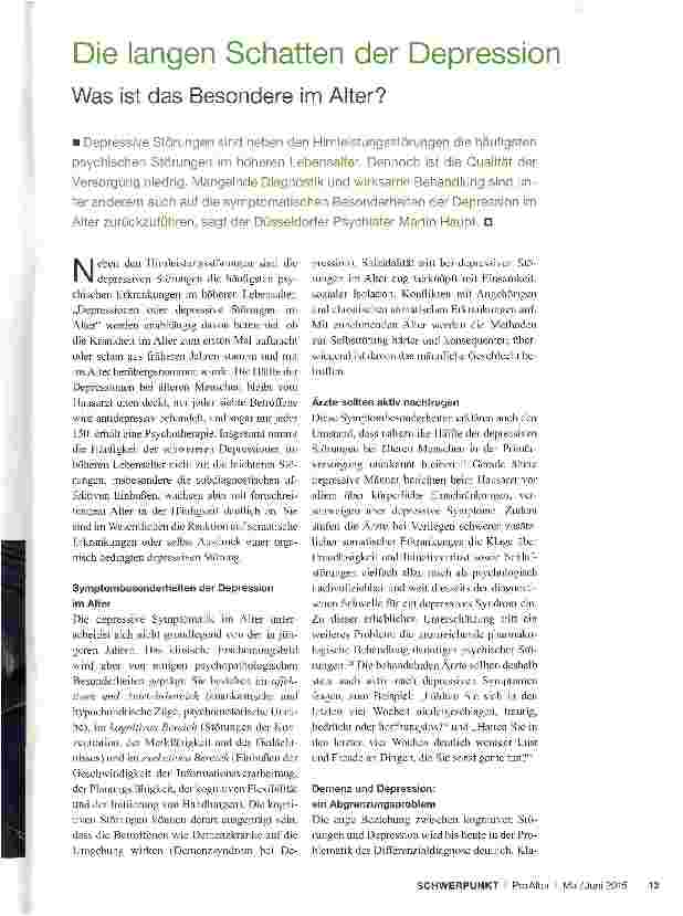 Vorschauseite 1: Die langen Schatten der Depression Was ist das Besondere im Alter?