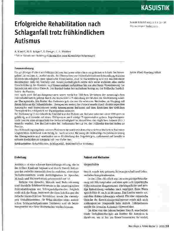 Vorschauseite 1: Erfolgreiche Rehabilitation nach Schlaganfall trotz frühkindlichem Autismus