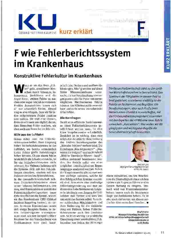 Vorschauseite 1: F wie Fehlerberichtssystem im Krankenhaus