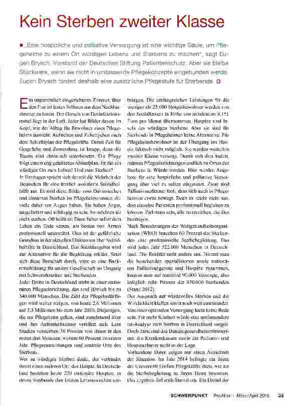 Vorschauseite 1: Kein Sterben zweiter Klasse