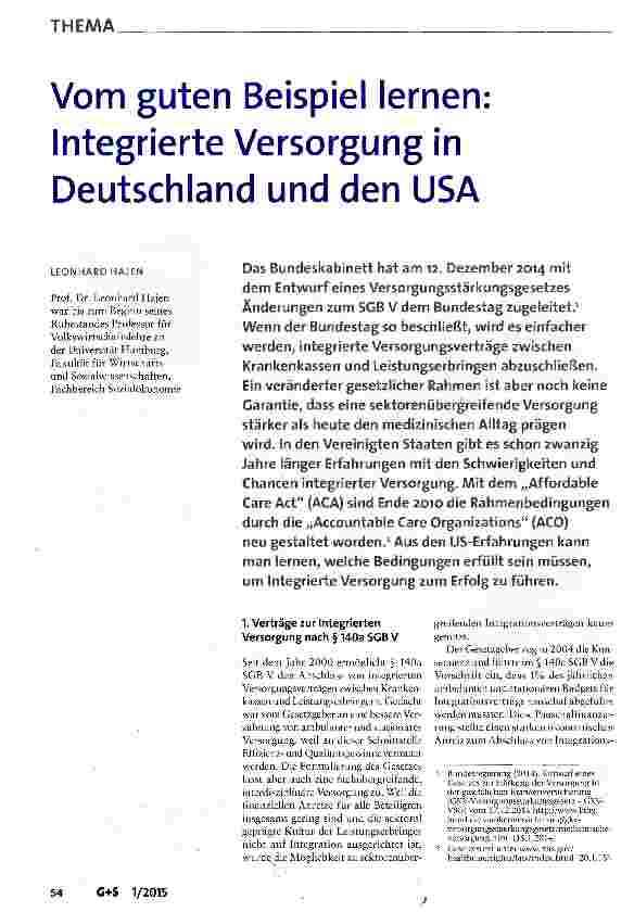 Vorschauseite 1: Vom guten Beispiel lernen Integrierte Versorgung in Deutschland und den USA
