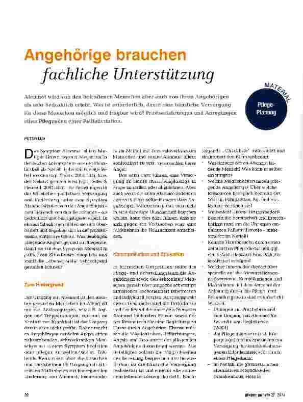 Vorschauseite 1: Angehörige brauchen fachliche Unterstützung