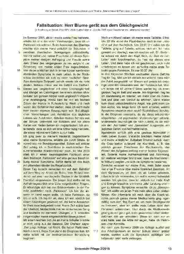Vorschauseite 2: Informationsund Arbeitsblätter zum Thema „Menschen mit Parkinson pflegen