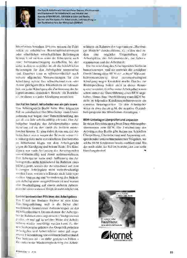 Vorschauseite 2: BEM ist Voraussetzung bei einer krankheitsbedingten Kündigung
