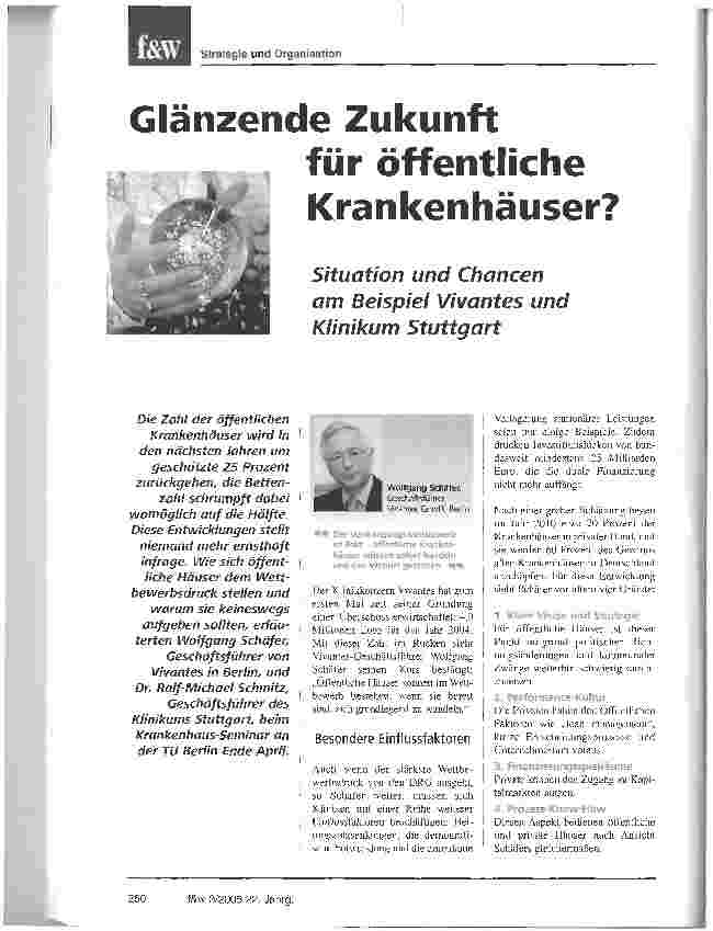 Vorschauseite 1: Glänzende Zukunft für öffentliche Krankenhäuser?Situation und Chancen am Beispiel Vivantes und Klinikum Stuttgart