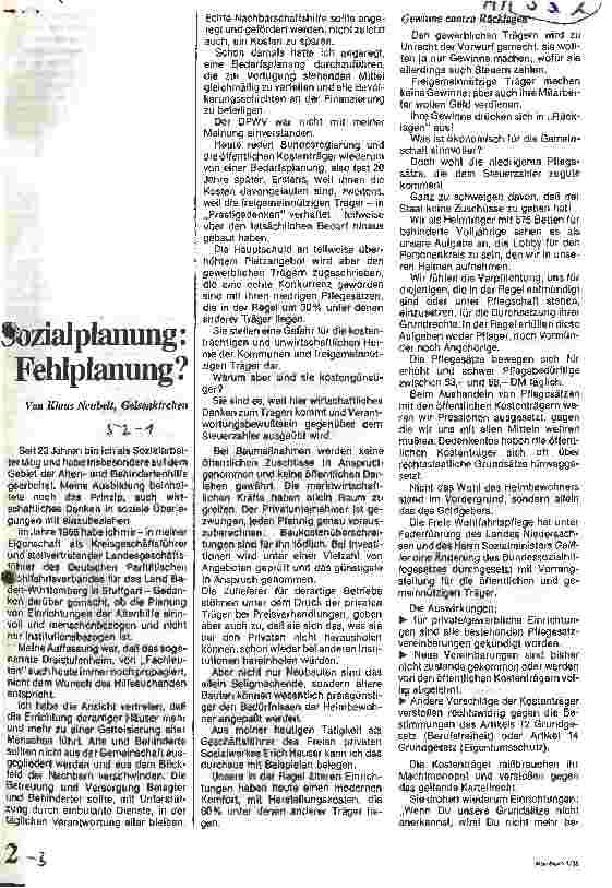 Vorschauseite 1: Sozialplanung: Fehlplanung?