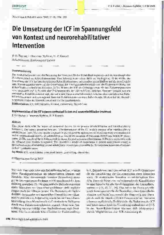 Vorschauseite 1: Die Umsetzung der ICF im Spannungsfeld von Kontext und neurorehabilitativer Intervention