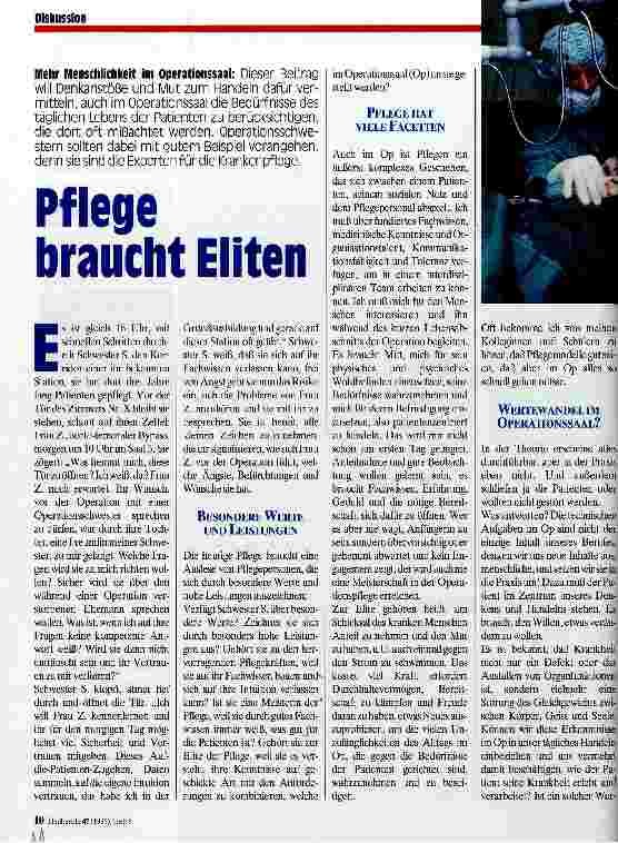 Vorschauseite 1: Pflege braucht Eliten Mehr Menschlichkeit im Operationssaal