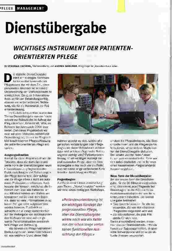 Vorschauseite 1: DienstübergabeWICHTIGES INSTRUMENT DER PATIENTENORIENTIERTEN PFLEGE
