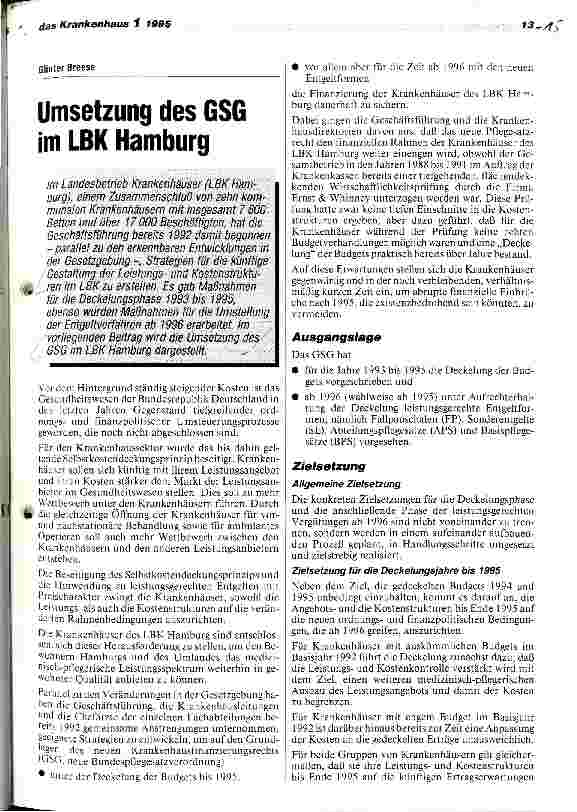Vorschauseite 1: Umsetzung des GSG im LBK Hamburg
