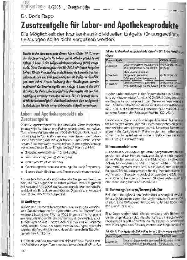 Vorschauseite 1: Zusatzentgelte für Laborund Apothekenprodukte