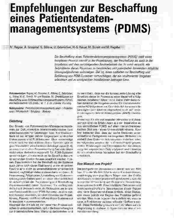 Vorschauseite 1: Empfehlungen zur Beschaffung eines Patientendatenmanagementsystems (PDMS