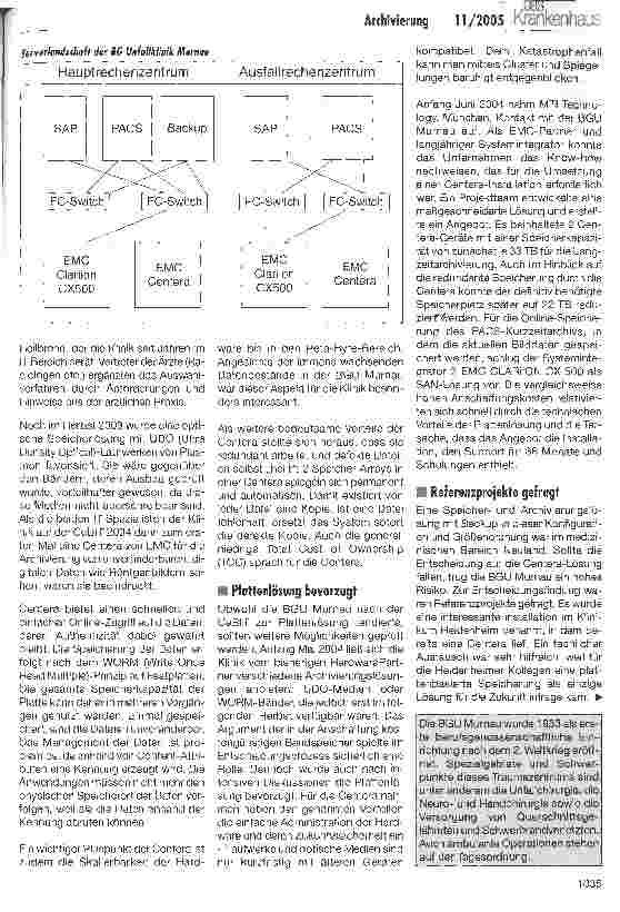 Vorschauseite 2: Archivierung Berufsgenossenschaftliche Unfallklinik Murnau: Wegweisende Lösung für digitale Speicherung