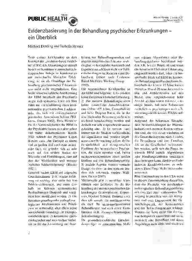Vorschauseite 1: Evidenzbasierung in der Behandlung psychischer Erkrankungen -ein Überblick