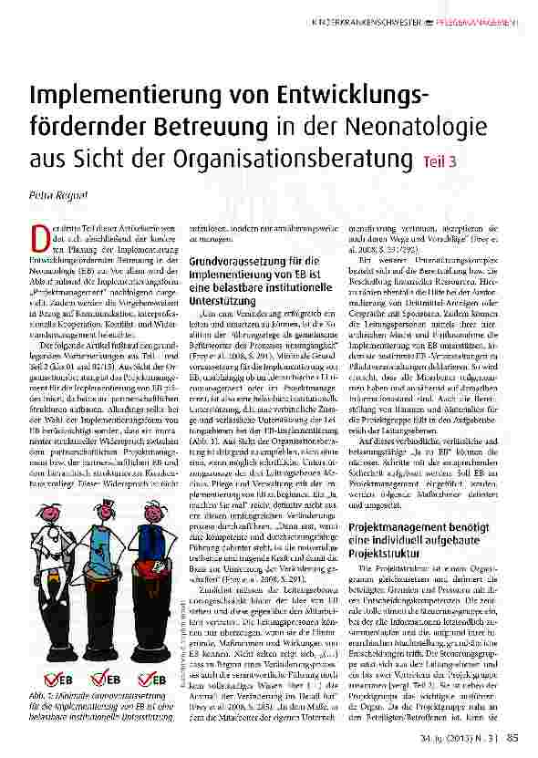 Vorschauseite 1: Implementierung von Entwicklungs-fördernder Betreuung in der Neonatologie aus Sicht der Organisationsberatung Teil 3