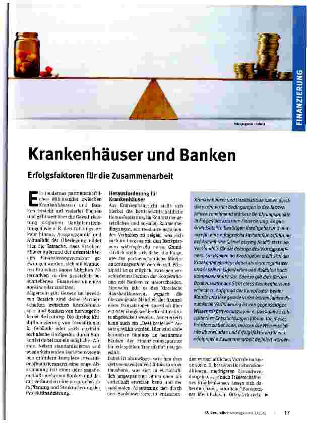 Vorschauseite 1: Krankenhäuser und Banken