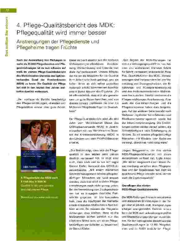 Vorschauseite 1: 4. Pflege-Qualitätsbericht des MDK: Pflegequalität wird immer besser