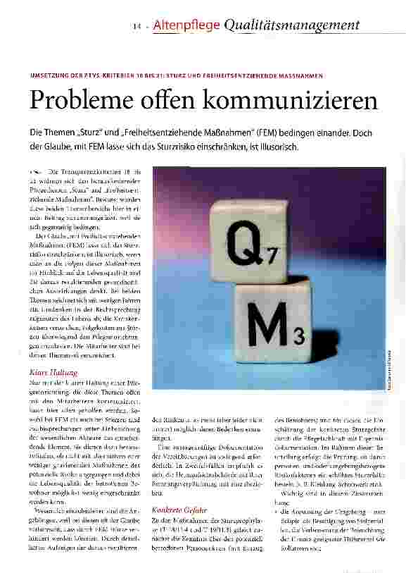 Vorschauseite 1: UMSETZUNG DER PTVS-KRITERIEN 18 BIS 21: STURZ UND FREIHEITSENTZIEHENDE MASSNAHMENProbleme offen kommunizieren