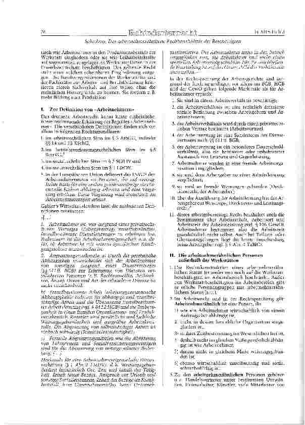 Vorschauseite 2: Das arbeitnehmerähn-liche Rechtsverhältnis der Beschäftigten im Arbeitsbereich der Werkstätten für behin-derte Menschen nach § 138 SGBIX