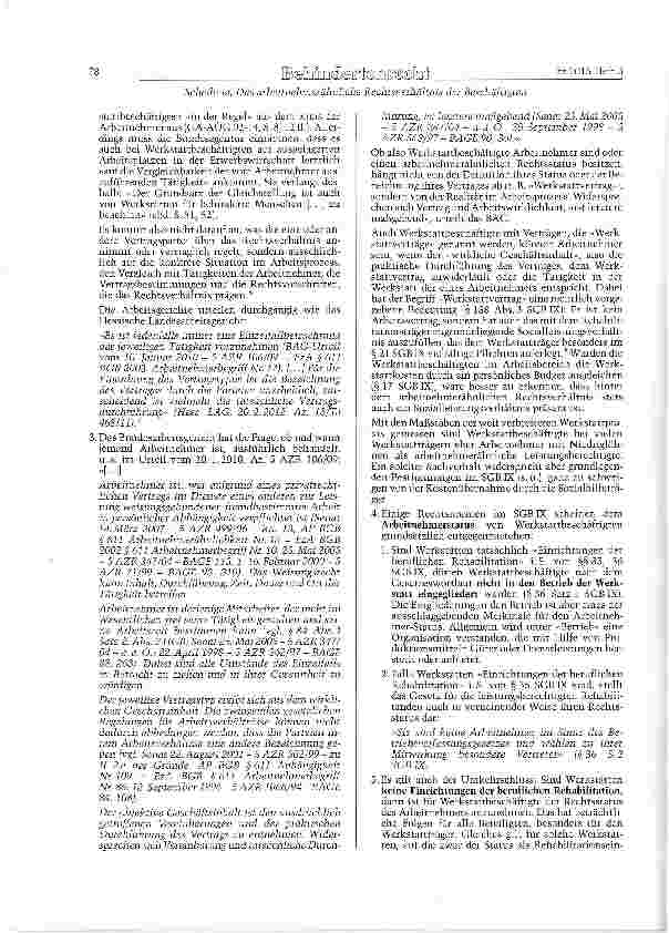 Vorschauseite 4: Das arbeitnehmerähn-liche Rechtsverhältnis der Beschäftigten im Arbeitsbereich der Werkstätten für behin-derte Menschen nach § 138 SGBIX