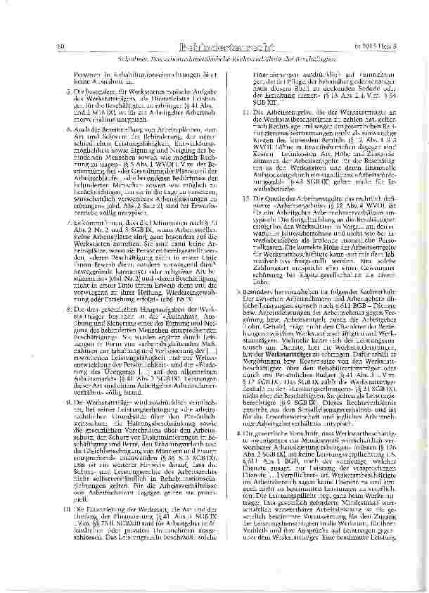 Vorschauseite 6: Das arbeitnehmerähn-liche Rechtsverhältnis der Beschäftigten im Arbeitsbereich der Werkstätten für behin-derte Menschen nach § 138 SGBIX