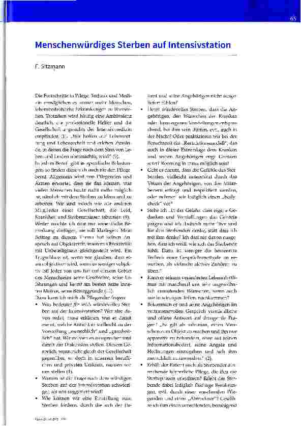 Vorschauseite 1: Menschenwürdiges Sterben auf Intensivstation