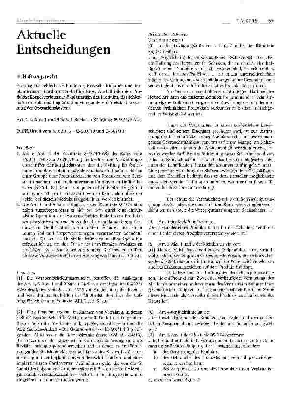 Vorschauseite 1: Haftung für fehlerhafte Produkte; Herzschrittmacher und implantiert) ar er Cardioverter-Defibrillator; Ausfallrisiko des Produkts; Körperverletzung; Explantation des Produkts, das…