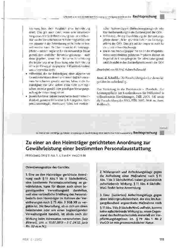 Vorschauseite 1: Zu einer an den Heimträger gerichteten Anordnung zur Gewährleistung einer bestimmten Personalausstattung