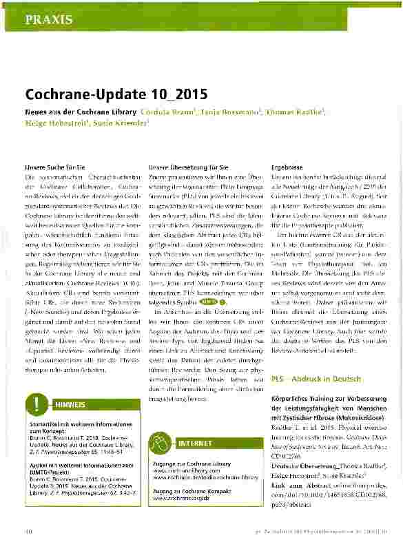 Vorschauseite 1: Cochrane-Update 10 2015
