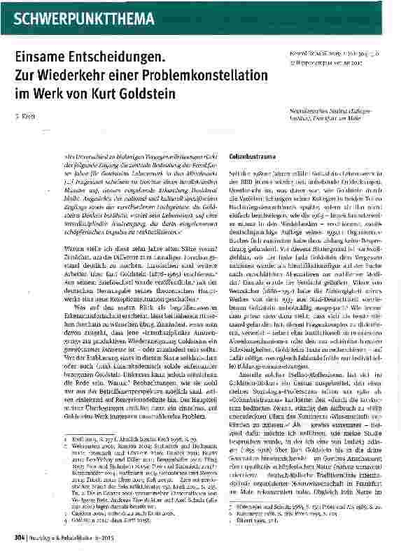 Vorschauseite 1: Einsame Entscheidungen. Zur Wiederkehr einer Problem Konstellation im Werk von Kurt Goldstein