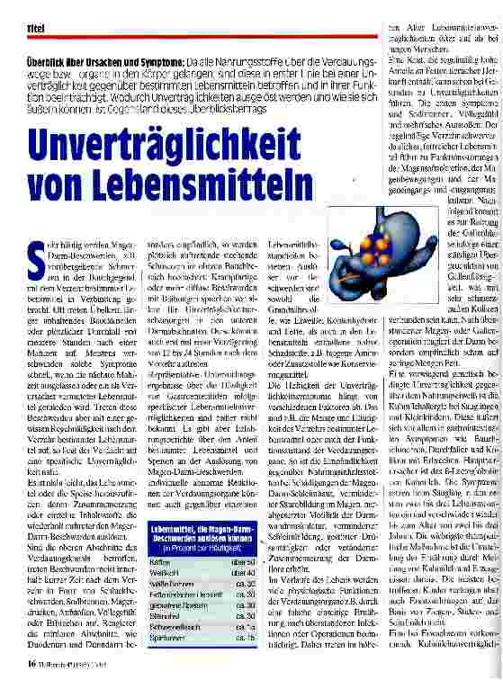 Vorschauseite 1: Unverträglichkeit von Lebensmitteln Überblick über Ursachen und Symptome