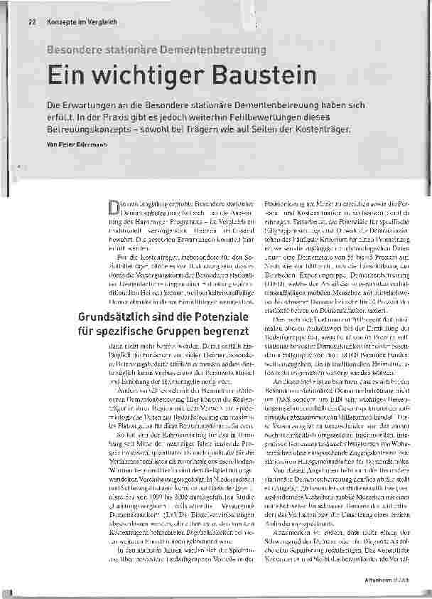 Vorschauseite 1: Ein wichtiger Baustein. Besondere stationäre Dementenbetreuung