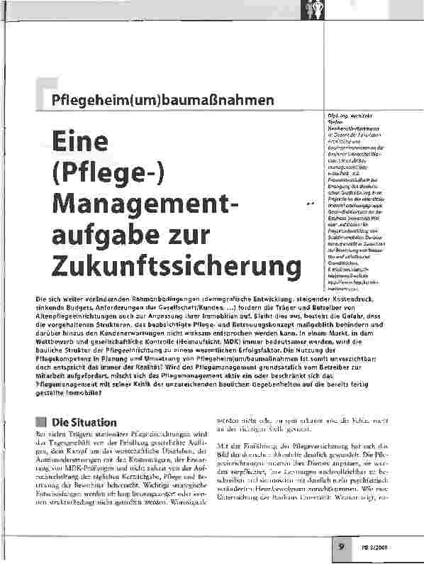 Vorschauseite 1: Eine(Pflege-) Managementaufgabe zur Zukunftssicherung