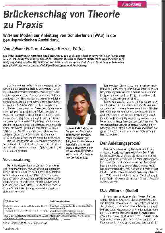 Vorschauseite 1: Brückenschlag von Theorie zu Praxis Wittener Modell zur Anleitung von Schülerinnen in der berufspraktischen Ausbildung
