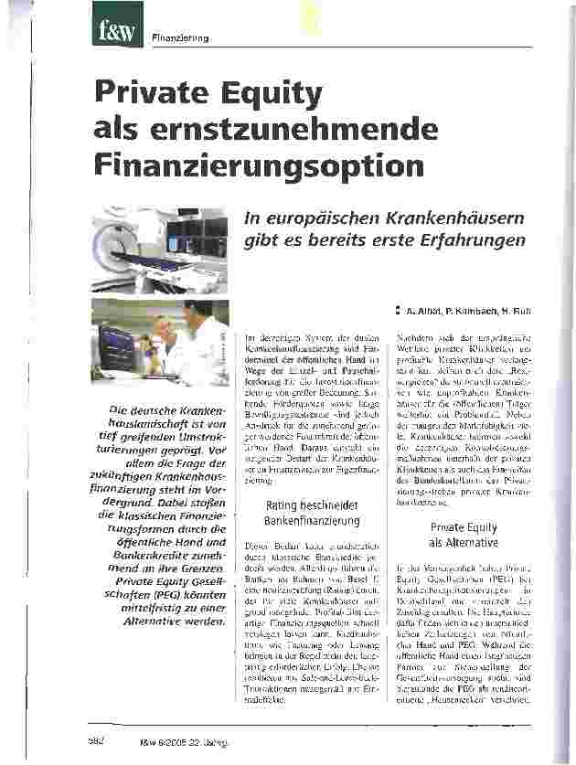 Vorschauseite 1: Private Equity als ernstzunehmende FinanzierungsoptionIn europäischen Krankenhäusern gibt es bereits erste Erfahrungen