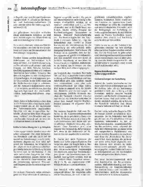 Vorschauseite 2: Erstellung und Anwendung von Isolierungsprotokollen für isolierungspflichtige Intensivpatienten