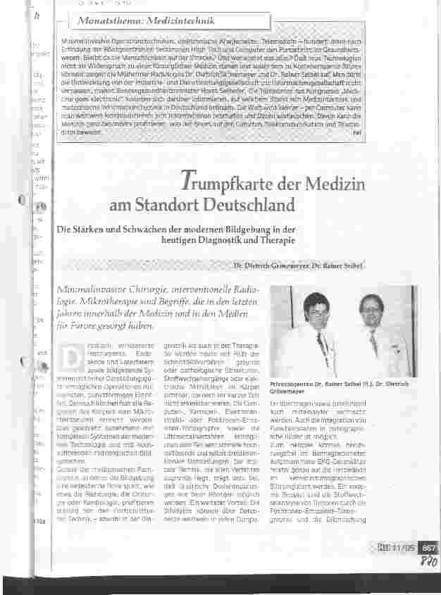 Vorschauseite 1: Trumpfkarte der Medizin am Standort Deutschland Die Stärken und Schwächen der modernen Bildgebung in der heutigen Diagnostik und Therapie