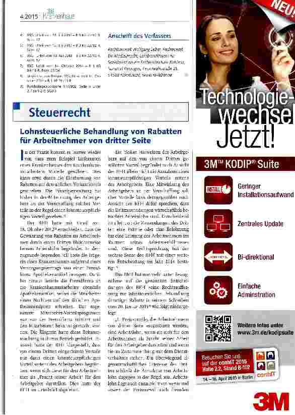 Vorschauseite 1: Lohnsteuerliche Behandlung von Rabatten für Arbeitnehmer von dritter Seite