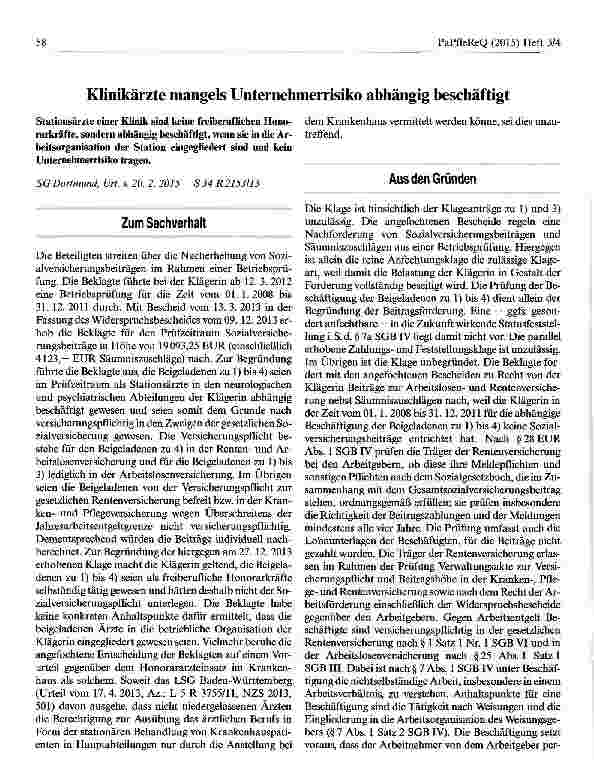 Vorschauseite 1: Klinikärzte mangels Unternehmerrisiko abhängig beschäftigt