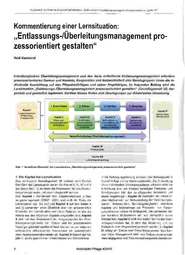 Vorschauseite 1: Kommentierung einer Lernsituation: „Entlassungs-/Uberleitungsmanagement prozessorientiert gestalten