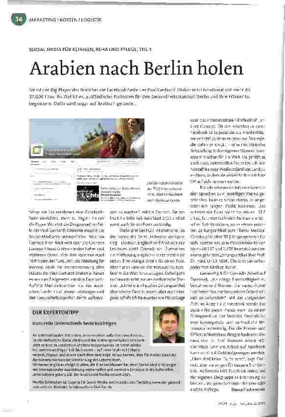Vorschauseite 1: SOCIAL MEDIA FÜR KLINIKEN, REHA UND PFLEGE, TEIL 3 Arabien nach Berlin holen