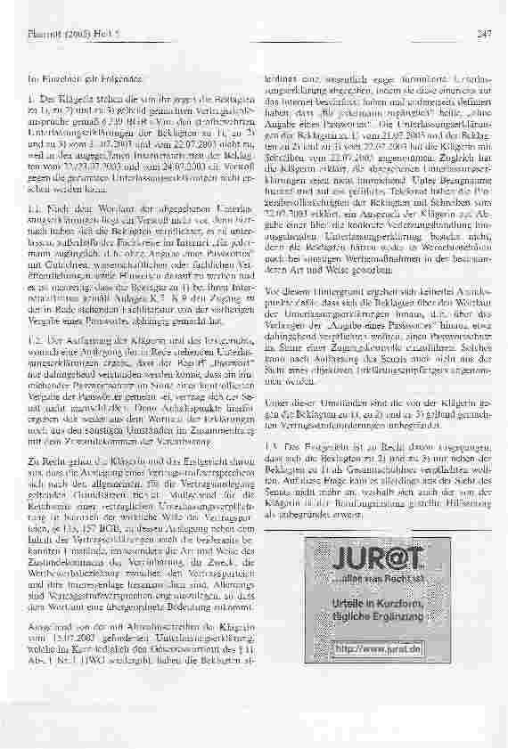 Vorschauseite 3: Arzneimittelwerbung im InternetOLG München, Urteil vom 13. Januar 2005 - 6 U 2773/2004 - nicht rechtskräftig