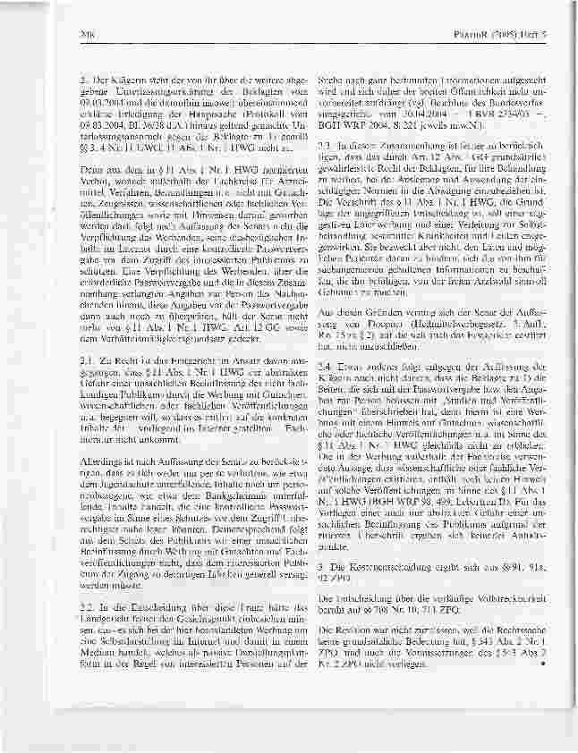 Vorschauseite 4: Arzneimittelwerbung im InternetOLG München, Urteil vom 13. Januar 2005 - 6 U 2773/2004 - nicht rechtskräftig
