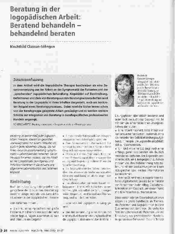 Vorschauseite 1: Beratung in der logopädischen Arbeit: Beratend behandeln -behandelnd beraten