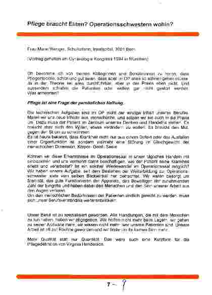 Vorschauseite 1: Pflege braucht Eliten? Operationsschwestern wohin?