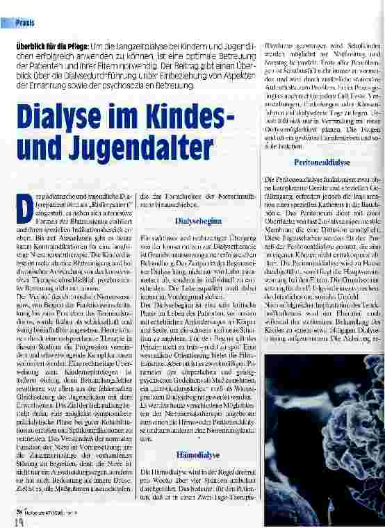 Vorschauseite 1: Dialyse im Kindesalter Überblick über die Pflege
