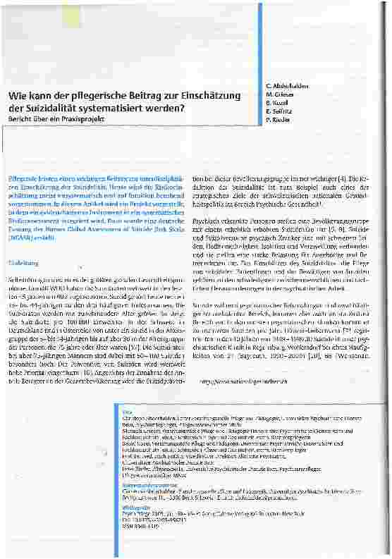Vorschauseite 1: Wie kann der pflegerische Beitrag zur Einschätzung der Suizidalität systematisiert werden?