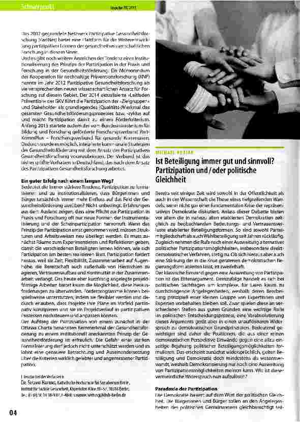 Vorschauseite 1: Ist Beteiligung immer gut und sinnvoll? Partizipation und/oder politische Gleichheit