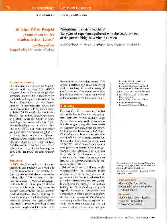 Vorschauseite 1: 10 Jahre DGAI-Projekt „Simulation in der studentischen Lehre